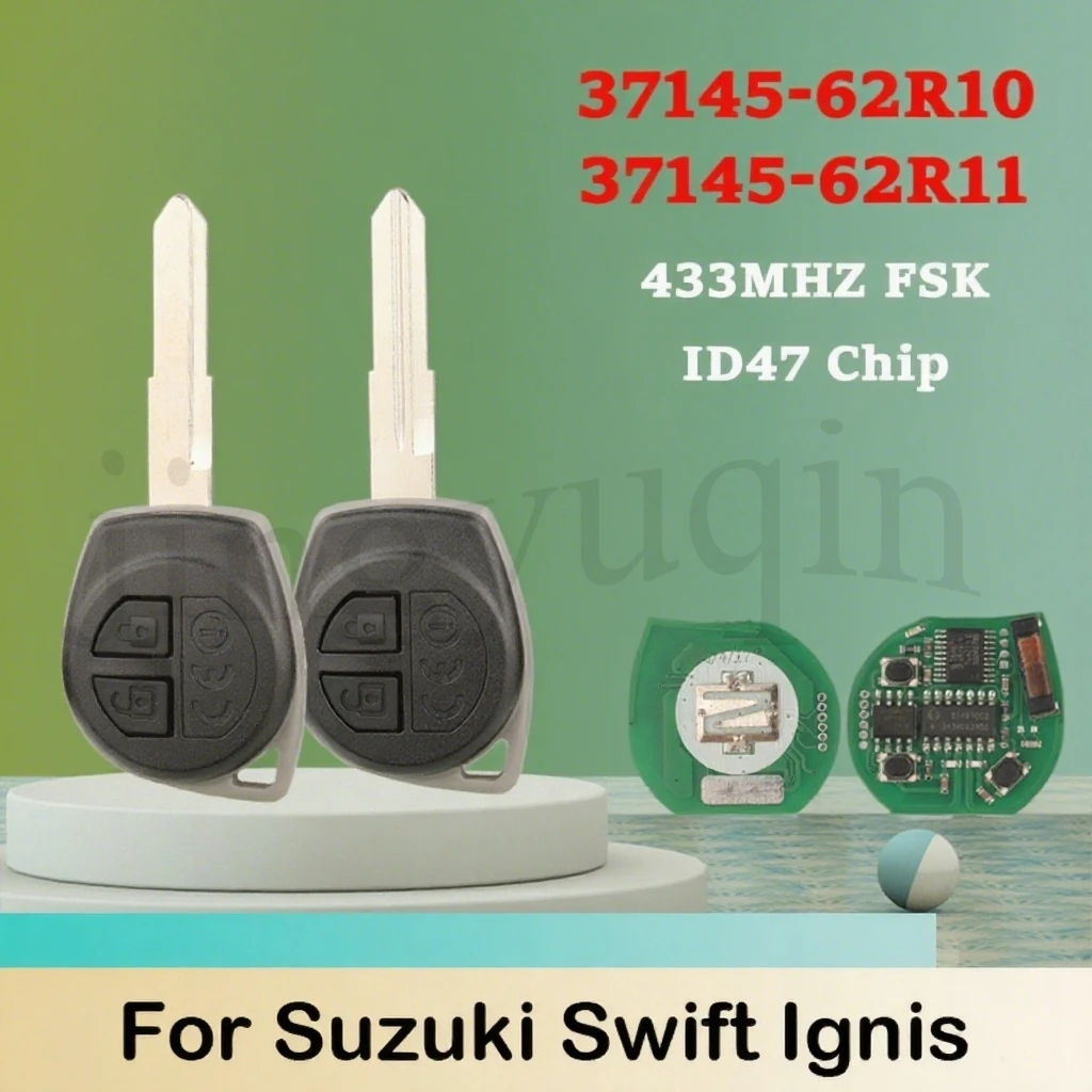 

jingyuqin 2 Buttons 433mhz FSK id47 Chip 37145-62R10/37145-62R11 Remote Car Key Flip Key Fob Control For Suzuki Swift Ignis