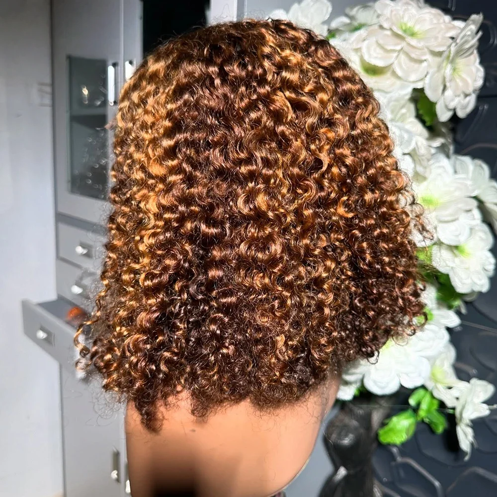 

Мягкий бесклеевой светлый блондин 180 Плотность Короткий боб Кудрявый Глубокий парик фронта шнурка для женщин с волосами ребенка Предварительно выщипанные Ежедневно