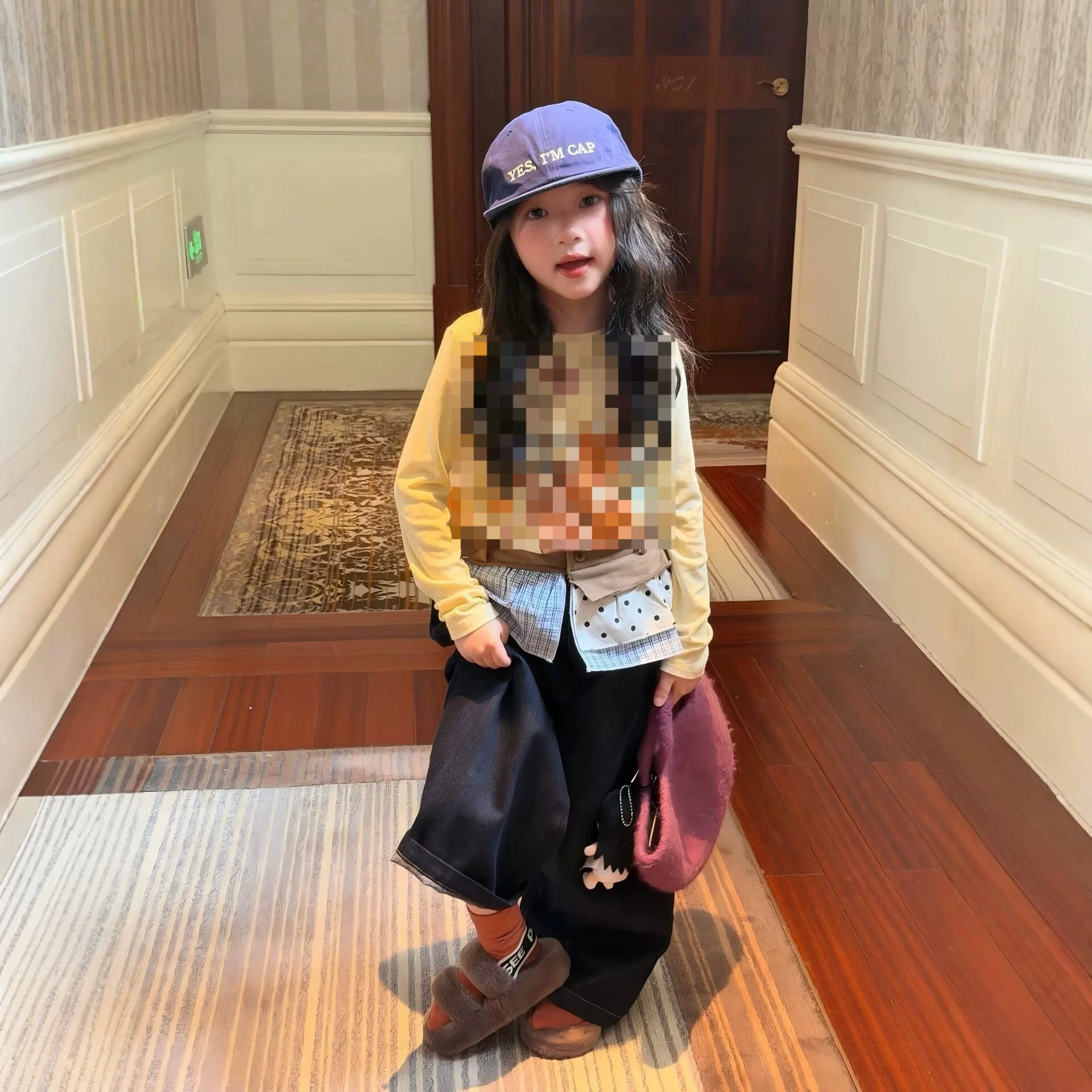 Korean Girls Spring Autumn 2026 Girls Mixed Dot Plaid Diaper Cover Casual Wide Leg Trendy Design Jeans