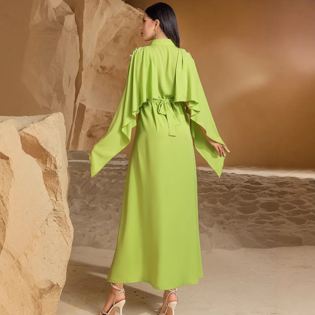 

UNI 2025 Fashion Women Shawl Dress Middle East Islam Robe Dubai Arabic Diamonds Abaya Femme Musulman Jalibaya Party Dress