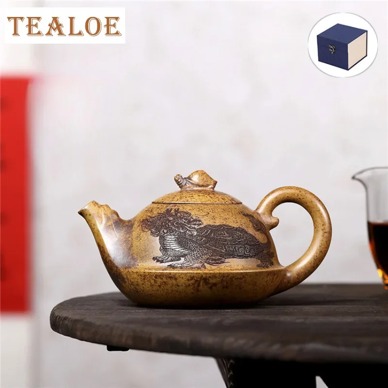 430ml Yixing Purple Clay Teapot Handmade Dragon Turtle Pot Raw Ore Hyperthermy Section Mud Tea Soaking Kettle Zisha Tea Set Gift