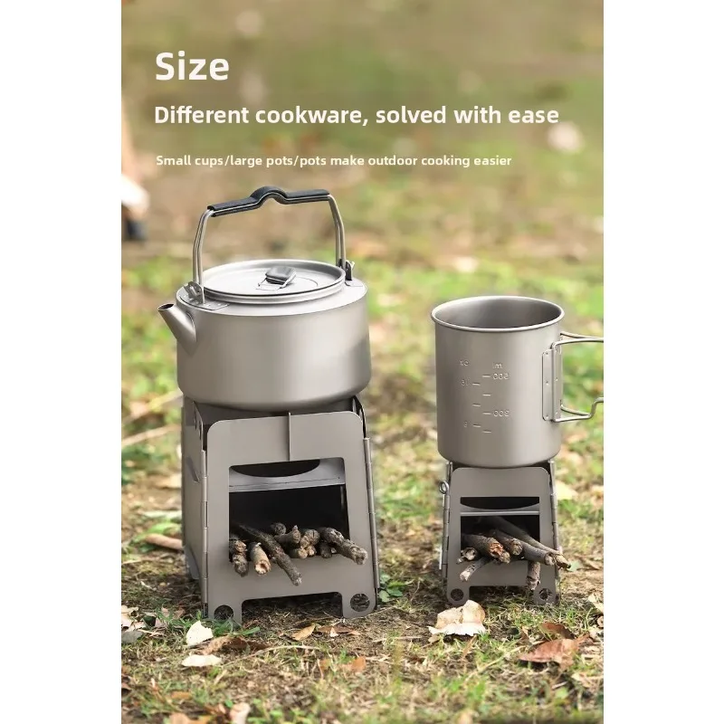 Outdoor camping pure titanium wood stove heating folding dual-purpose alcohol stove fire riding portable