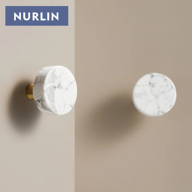 Nurlin Brass Marble Crystal Jade Cabinets Wardrobe Door Drawers White Pink Natural Stone Knobs