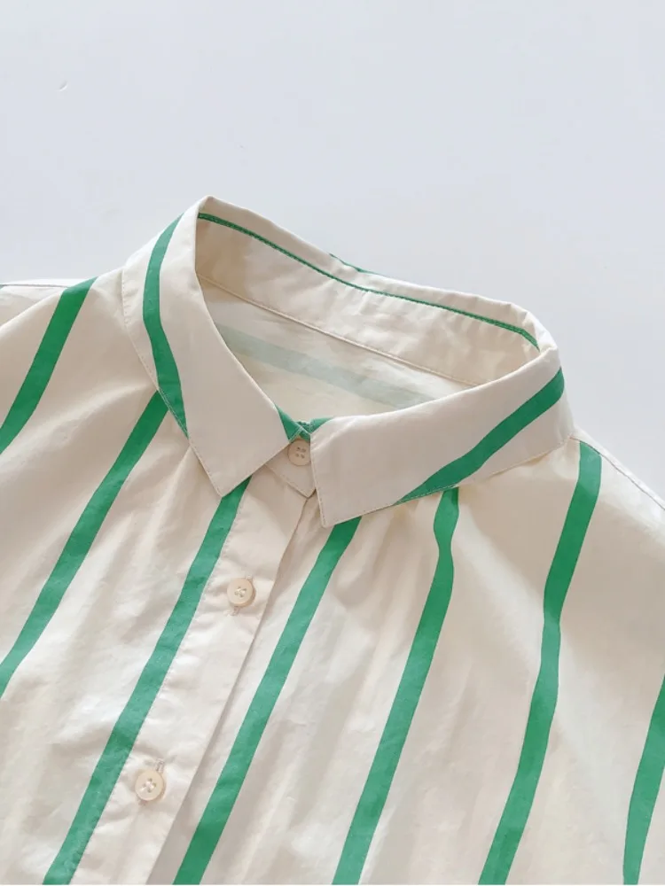 Summer New Sle Women's Casual Striped irt Loose Long Sve Sun Protection Faionable Anti-Aging Top Cotton Blend  C...