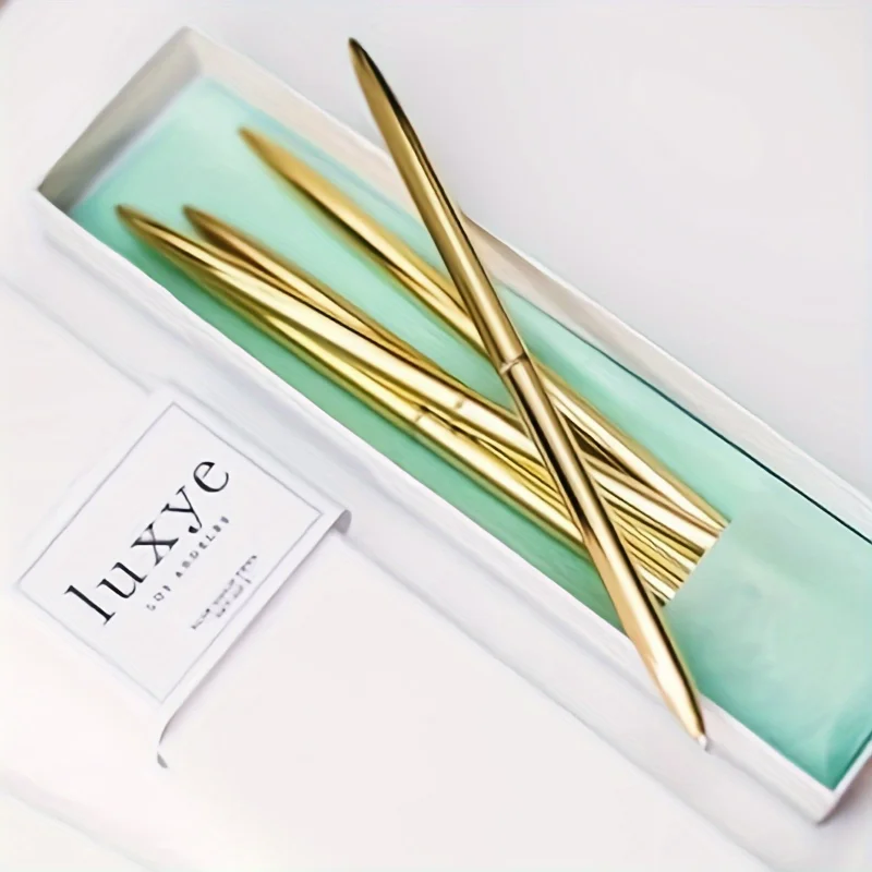 Minimalist Solid Metal Thin Ballpoint Pen Gold Smooth Writing Metal Rod Pocket Pen No Ink Refill Included Office School Business