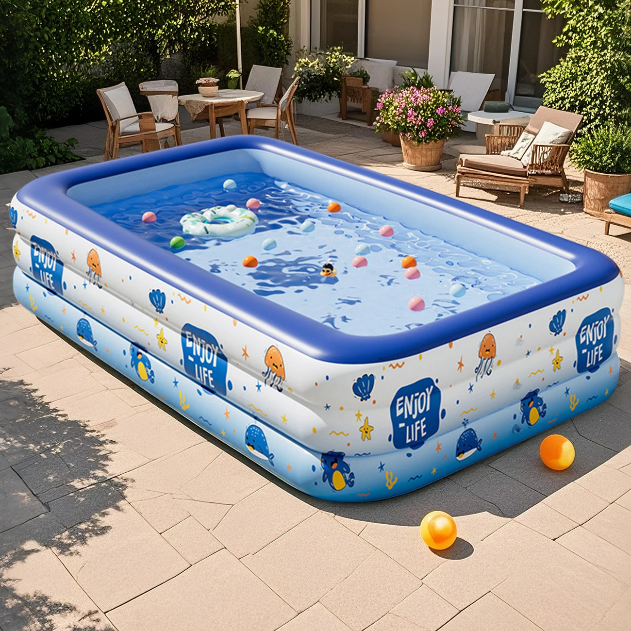 1 Stück Großer Aufblasbarer Swimmingpool, Tragbarer Aufstellpool, Verstärkter PVC-Außenpool für den Garten, Sommer-Wasserspielbecken – Detail 2