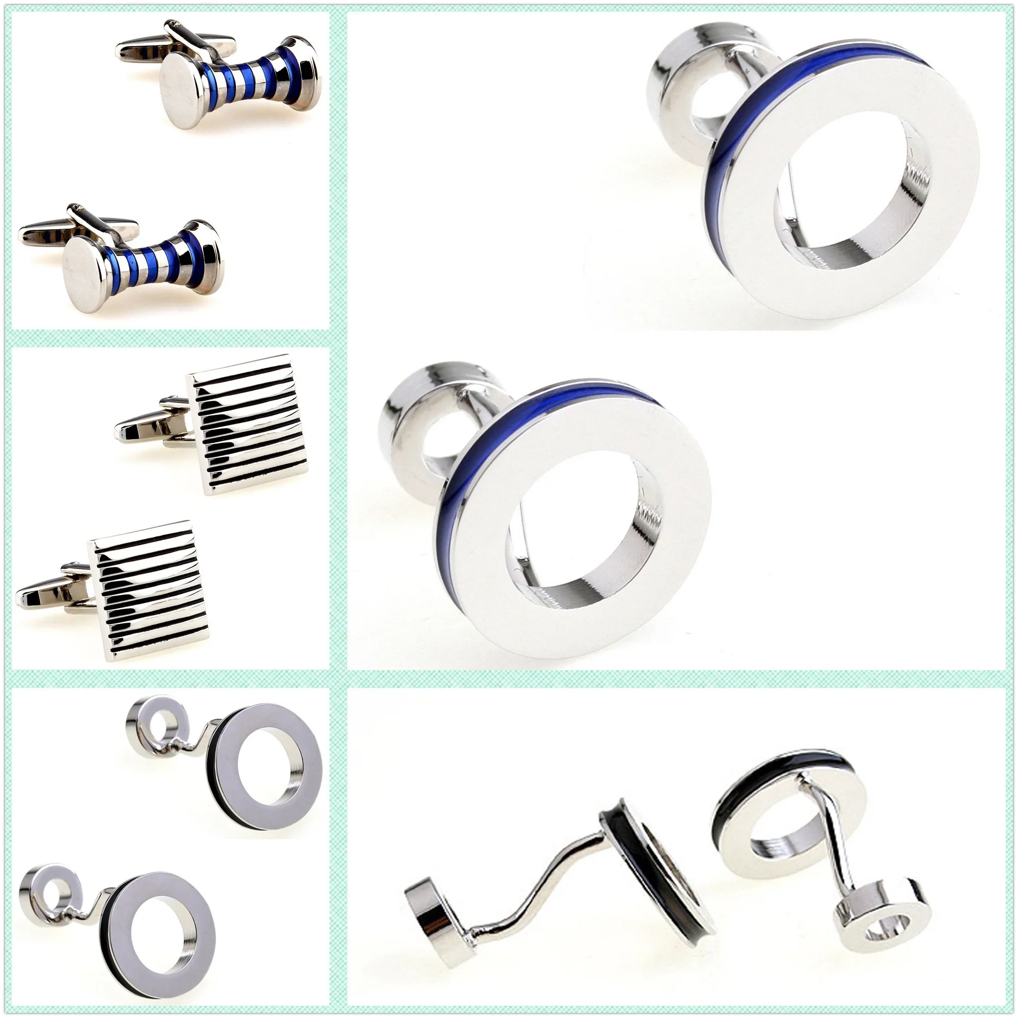 

4 Styles Wholesale Enamel Cufflinks Men Cuff Links Two Circles 50 Pairs