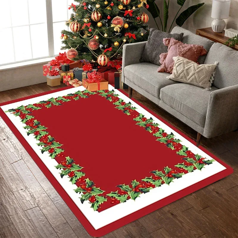 

HNC361pc Christmas Area Rug Red and Winter Green Festival Carpet Flannel Mat Family Kitchen Carpets Non Slip and Oil Proof F4Mb