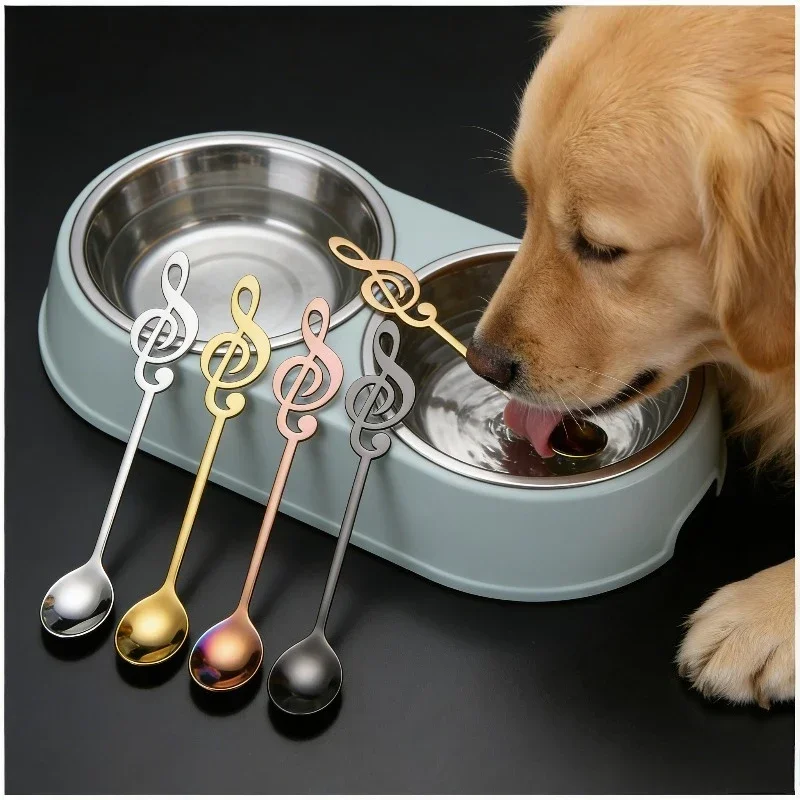 High Quality Gold Plated Music Bar Spoon Stainless Steel Long Handle Coffee Stirrer Dessert Spoon For Home Kitchen Bar