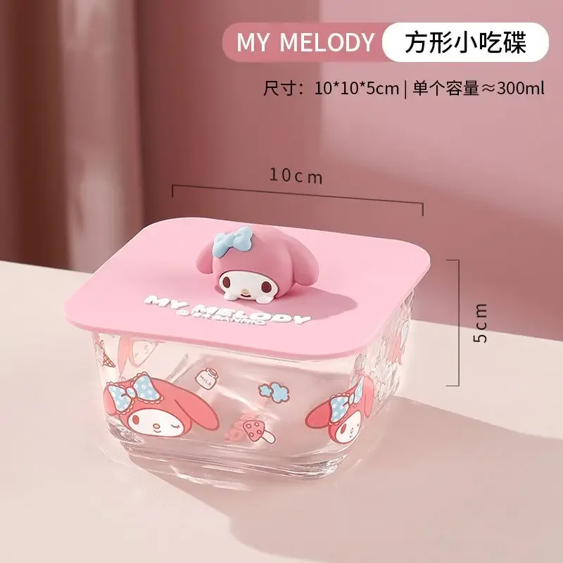 

Sanrio Kuromi My Melody Fruit Dish Kawaii Anime Cinnamoroll Snack Plate Girl Heart Cartoon Cute Glass Storage Box Gift for Kids