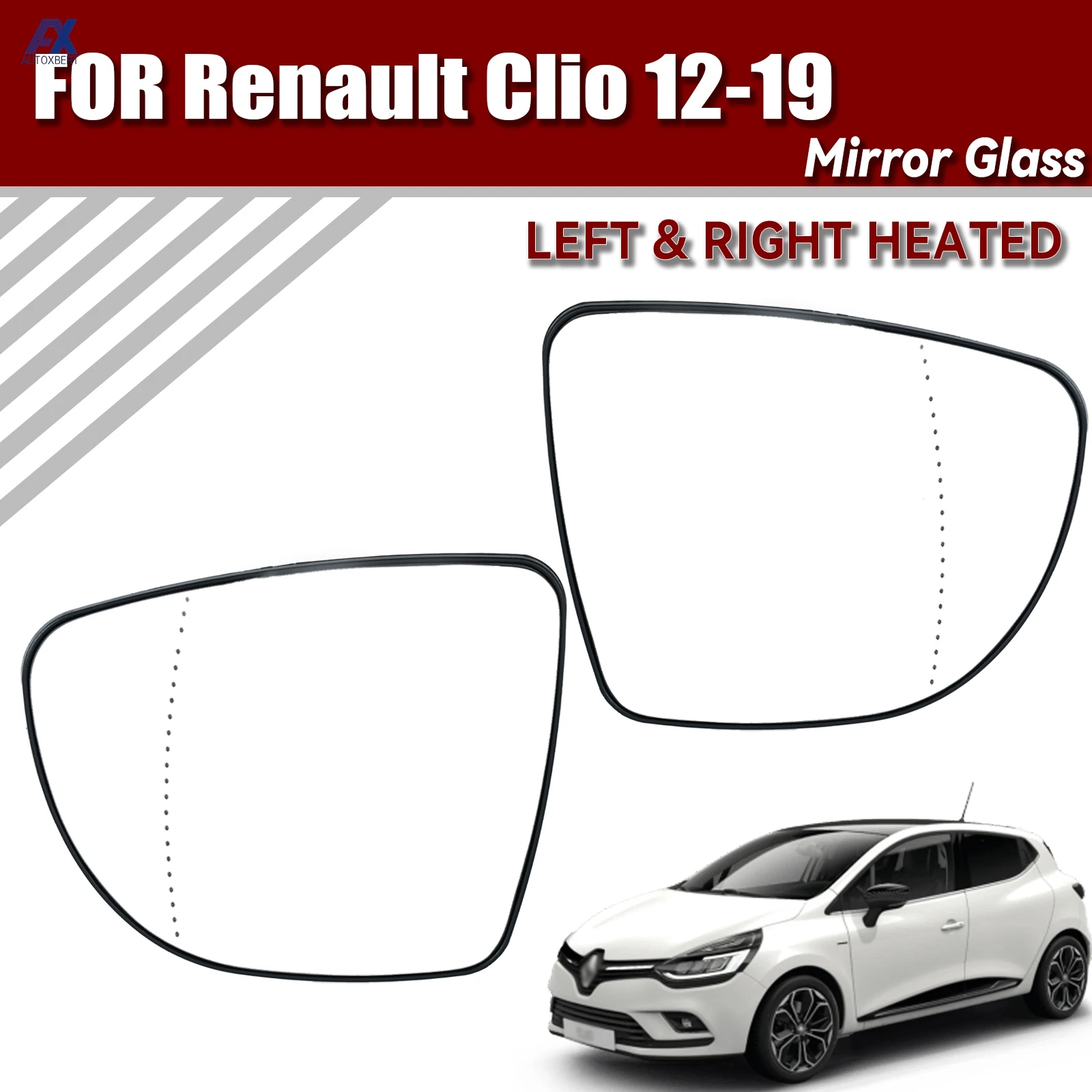 For Renault Clio IV 12-19 Left/  Right Side Heated Mirror Glass 963654973L 963654973R Direct Replacement Mirror Glass Rear View