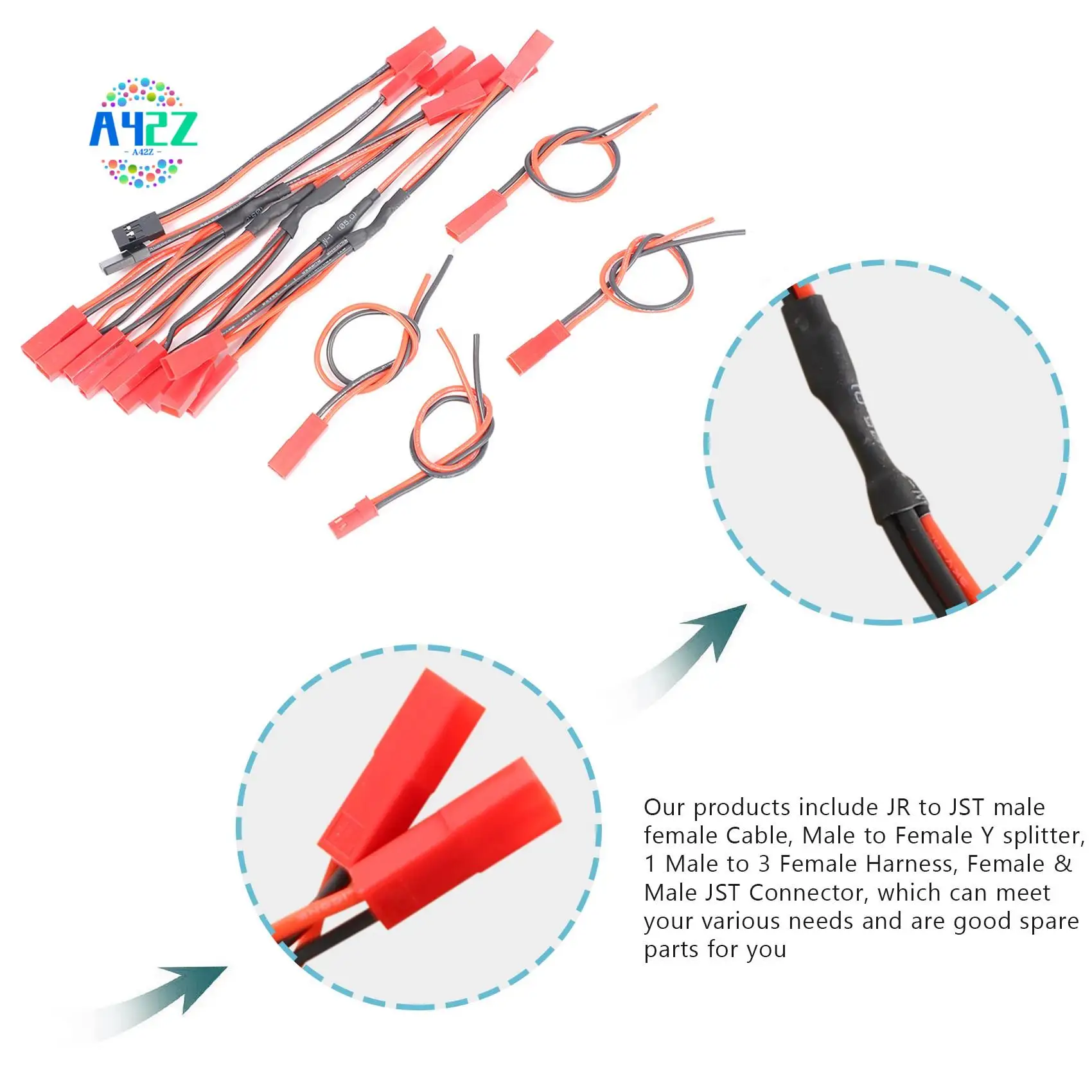 

A42Z-11PCS JST Plug Splitter JST Male Female Y Cable JST To JR Adapter For Traxxas TRX-4 RC Car Cooling Fan ESC Battery Motor