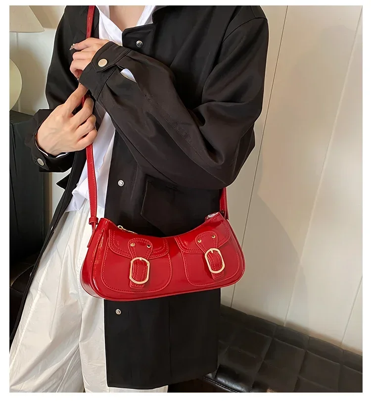 Trendy Motorcycle Bag 2024 New Fashion High-end Sense of Foreign Style Women's Bag Niche Design Pu Material Diagonal Shoulder