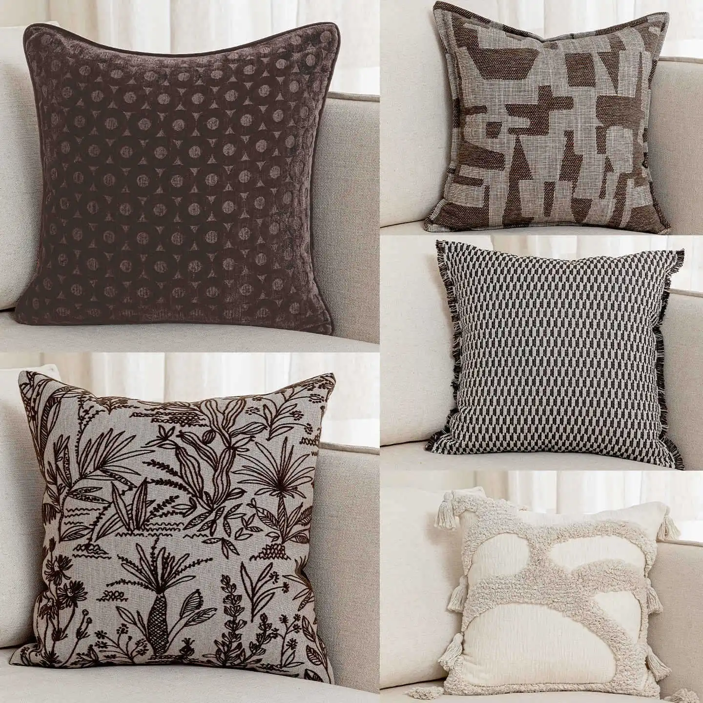Premium Vintage Brown Coffee Jacquard Cushion Cover Italian Maillard Home Pillowcase Modern High-End Pillow Covers Decorative