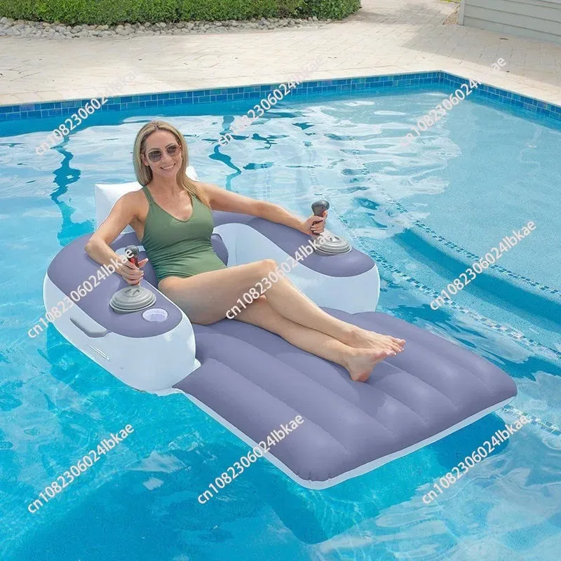 Inflatable Automatic Floating Row Built-in Propulsion Motor Rings Outdoor Swimming Pool Water Foldable Backrest Motor Lounge