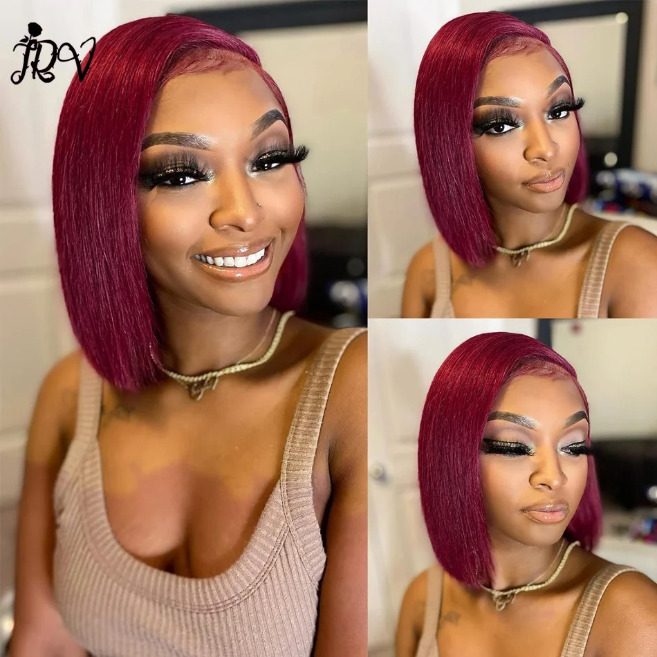 

Burgundy Short Straight Bob Human Hair Wigs 99J Bob Wig 13x4 HD Lace Frontal Human Hair Wigs Glueless Wig Human Hair