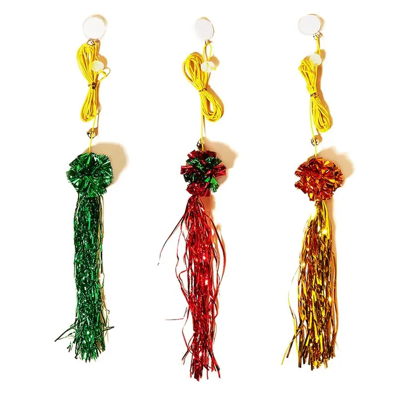 3Pcs Cat Toy Wall Hanging Elastic Rope Sequins Paper Tassel Kitten Teaser Pet Play Toy Interactive Toy Hanging Door Pet Supplies