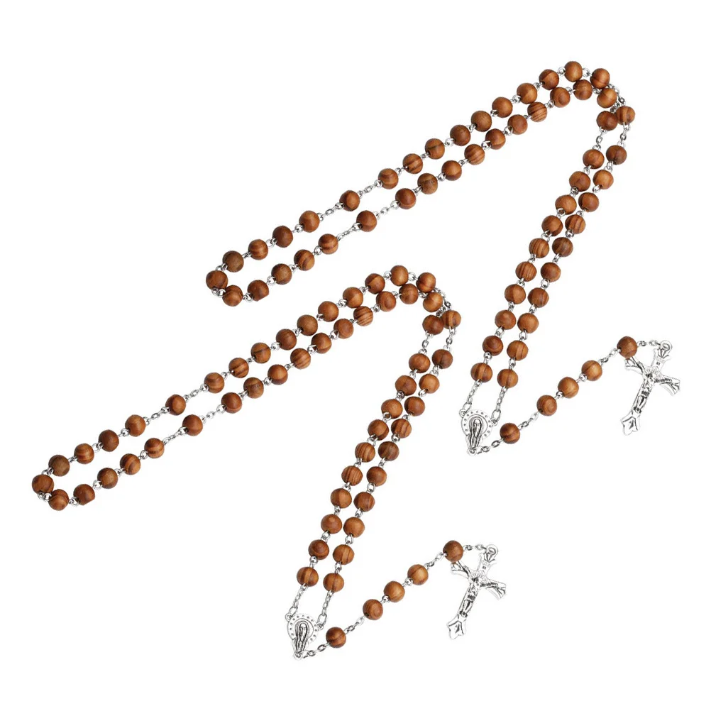 2Pcs Rosary Necklace Cross Charm Pendant Beaded Bracelet Christian Jewelry Jesus Necklace Rosary Bracelet Jesus Neck Chain