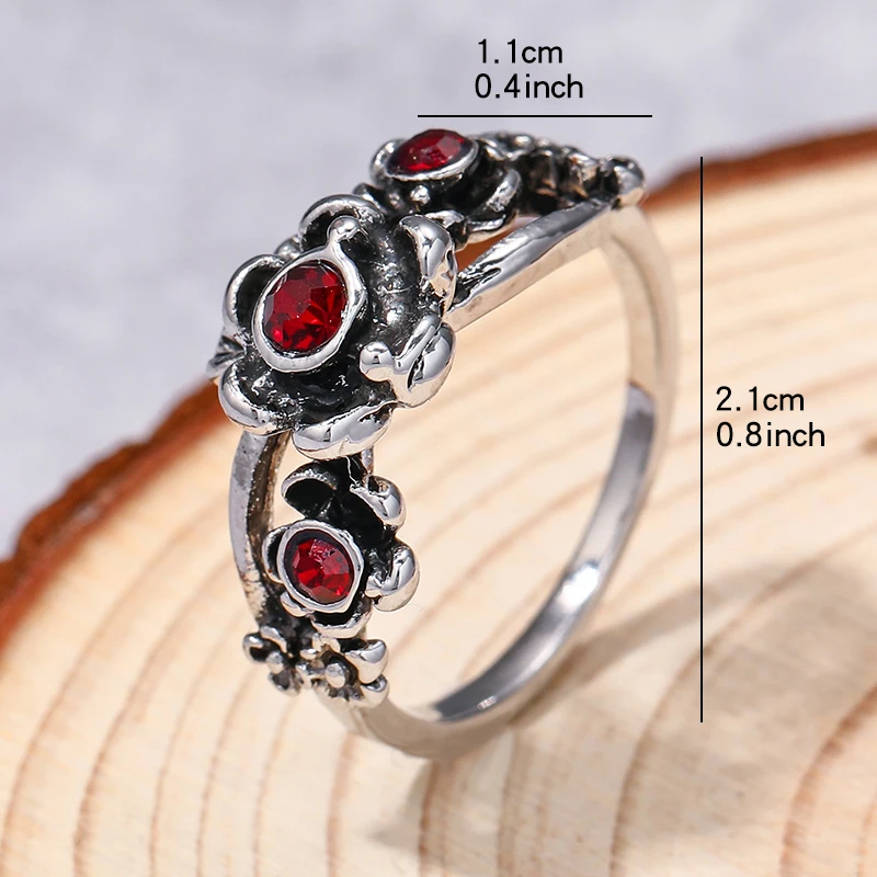 Bohemian Style Flower Red Crystal Ring for Women Gorgeous Charming Silver Color Wedding Engagement Rings Party Jewelry Gifts