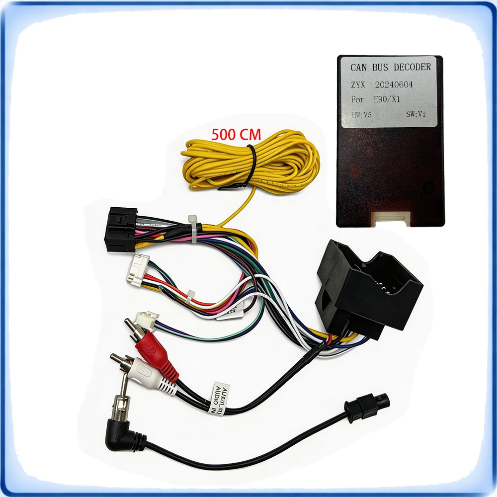 Quadlock to 16Pin Car Radio Wiring Harness with 5M Extension Cable CANBUS Decoder for BMW E90 Android Stereo