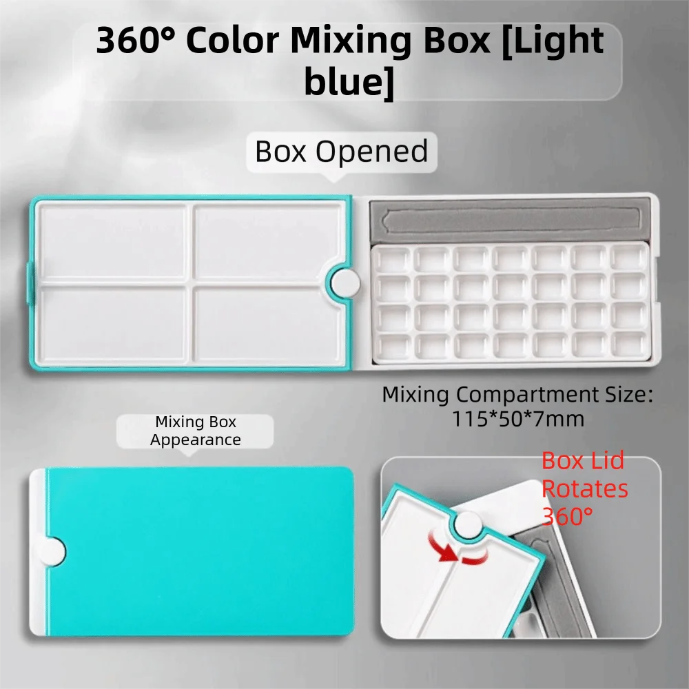 360 Degree Rotatable Watercolor Palette Empty 28 Grids Watercolor Packaging Box Moisturizing Multifunctional