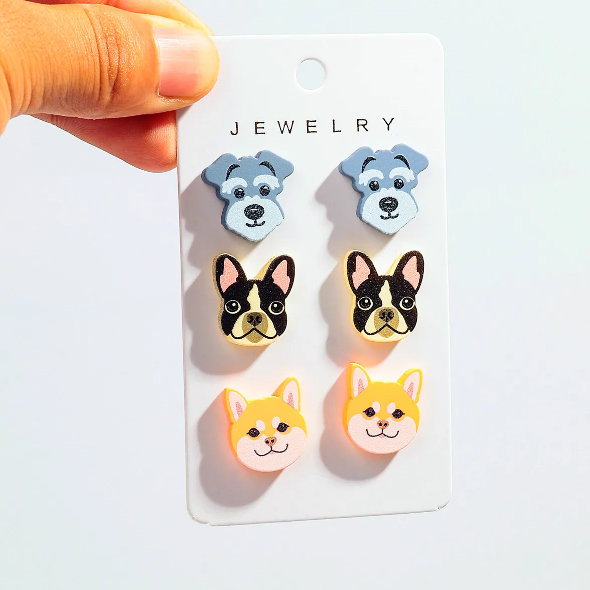 New Cute Cartoon Dog Acrylic Mini Stud Earrings for Women Girls Lovely Sheep Chicken Duck Print Earring 2024 Trend Jewelry Gift