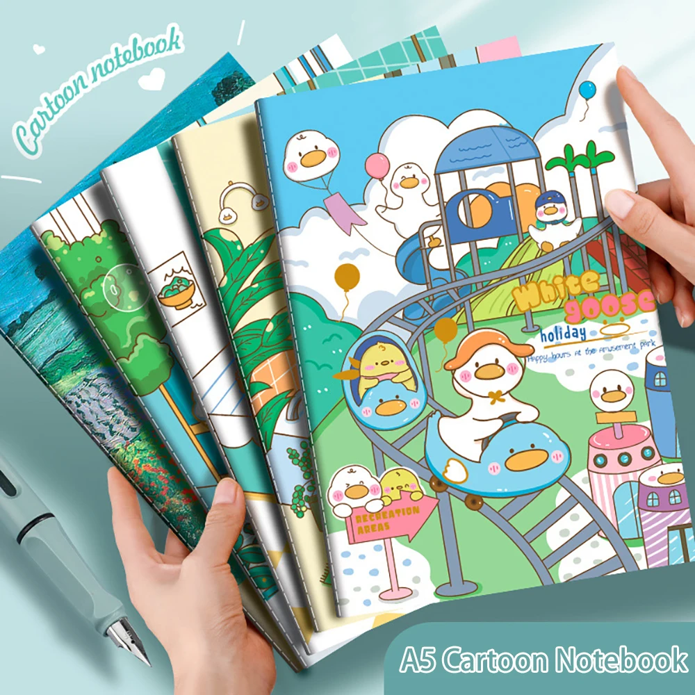4PCS Cartoon Retro A5 Notebook, Cute Student Stationery, Paper Student Prizes, Horizontal Inner Pages