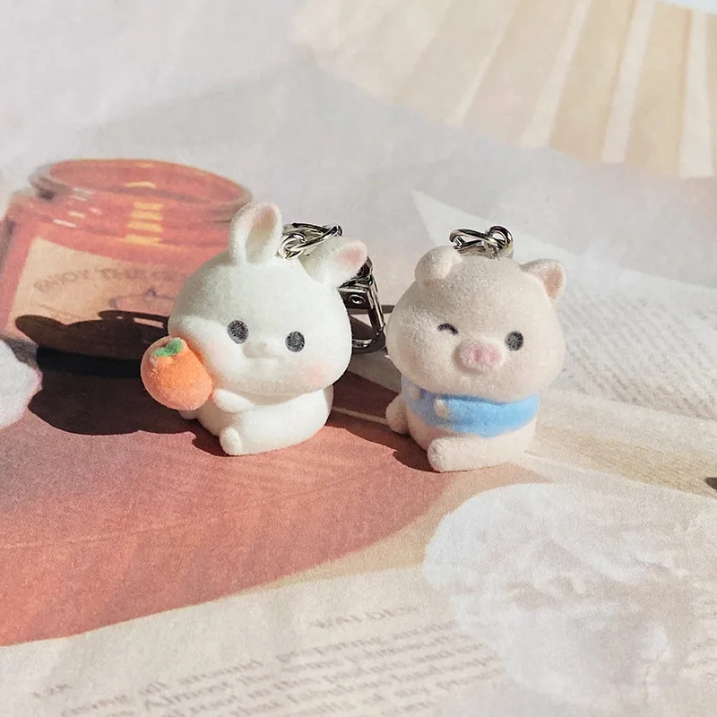 10PCS 3D Flocking Resin Small Animal Charms Plush Dolls Pendants  for Necklace Jewelry Making DIY Handmade Accessories Wholesale