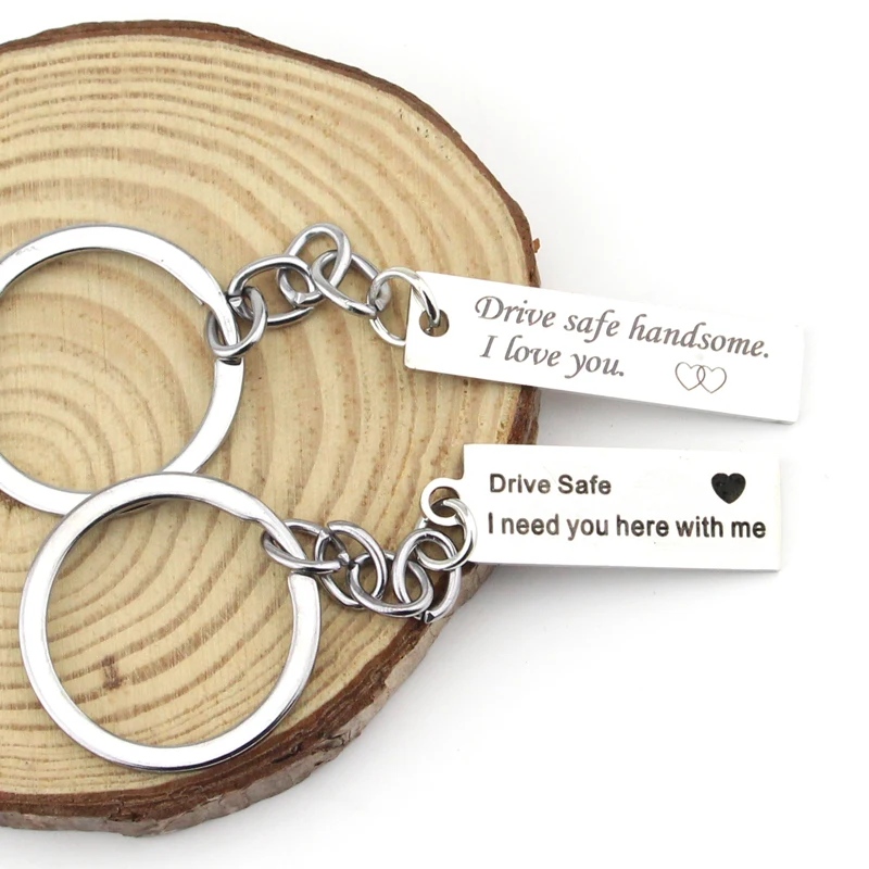 Personalized Hand Engraved Heart Keychain Drive Safe I Need You Here With Me Metal Keyring Couples Love Unisex Gift Accessories