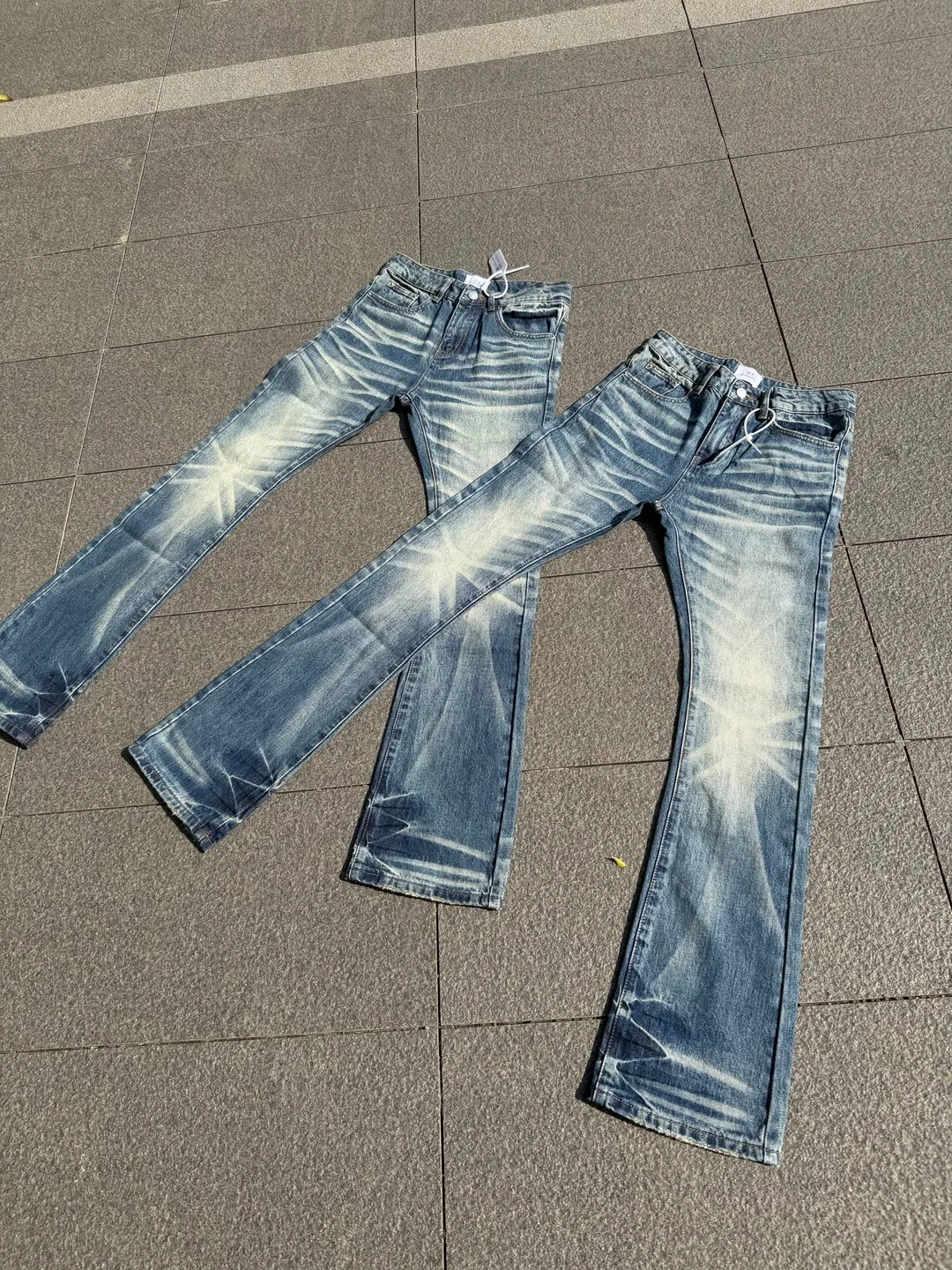 Cleanfit Blue Jeans  Whiskered Slim Fit Men's Denim Pants mid Waist Zipper Pocket Resistant to Deformation