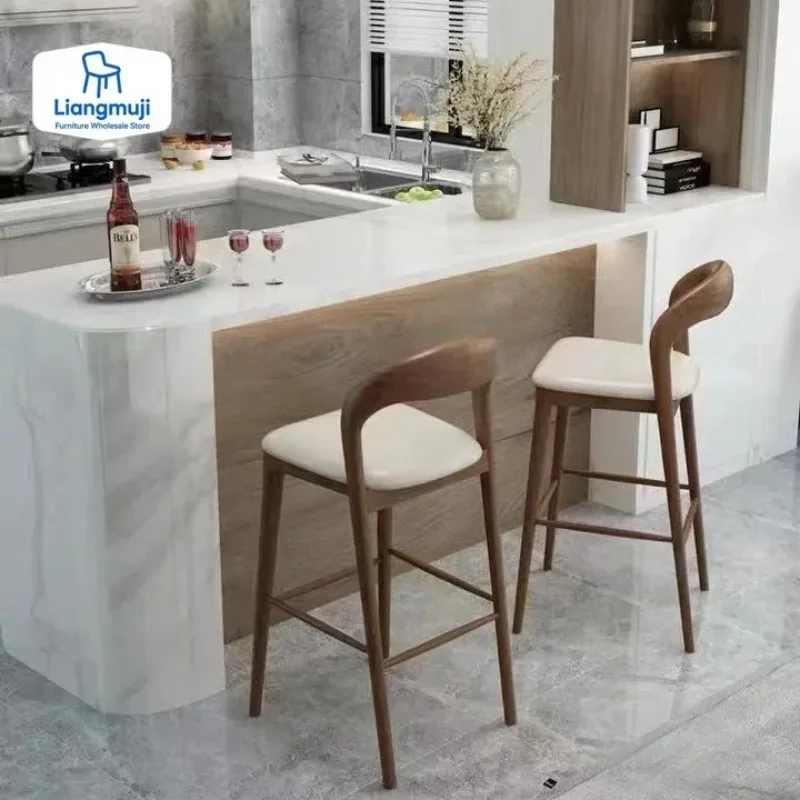 

Скандинавский барный стул из массива белого вощеного дерева, высокий табурет, современный простой стул для ресепшн со спинкой