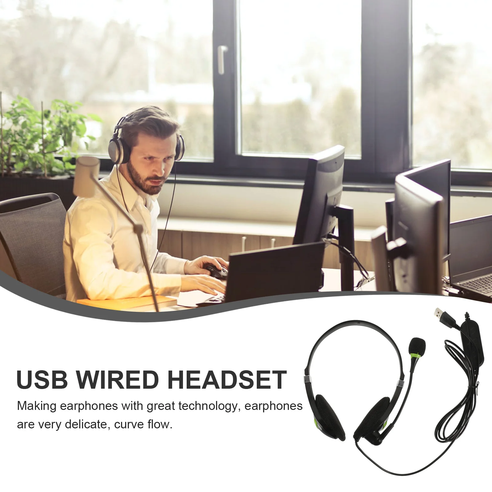 

Black USB Wired Headset with Noise Reduction Ear Muffs Stylish Design Plug and Play for Computer Laptop Desktop Use in Office