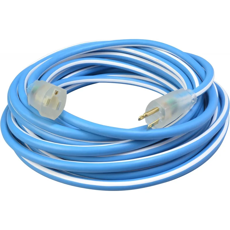 

Medium Duty Extension Cord, 50Ft, 14 Gauge, 3 Conductor, Outdoor Cord, Lighted End, SJEOW, Blue/White, 1438SW0061