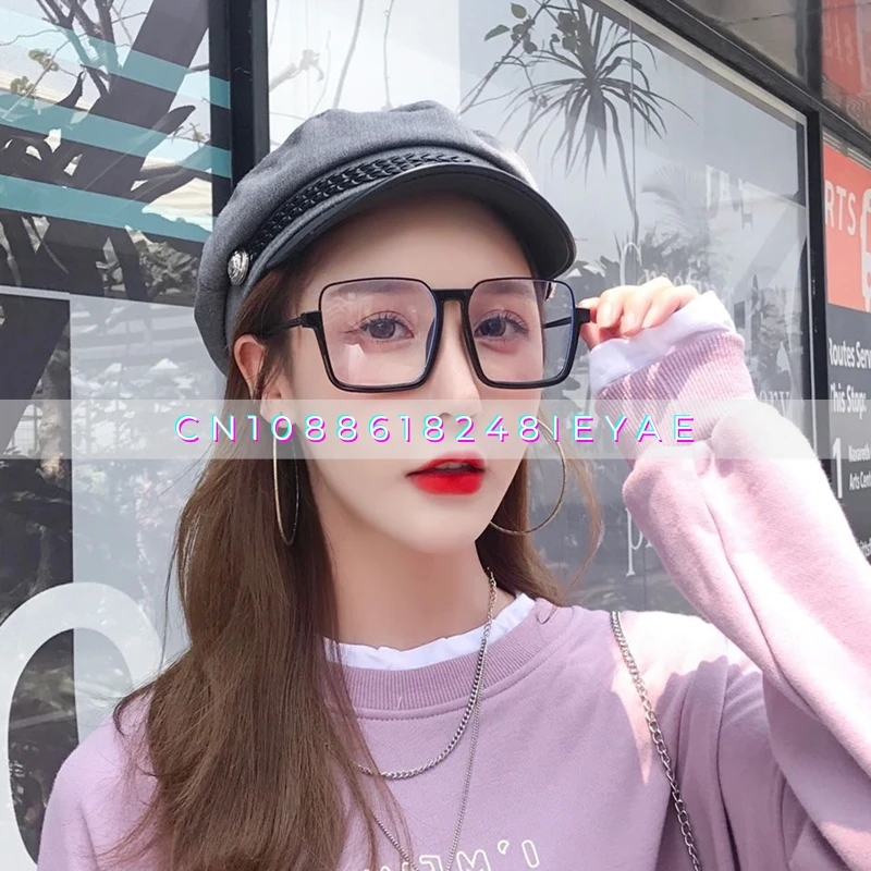 Simple Half-frame Square Anti-blue Glasses Big Face Thin Anti-ultraviolet Couple Sunglasses Plain Myopia Glasses