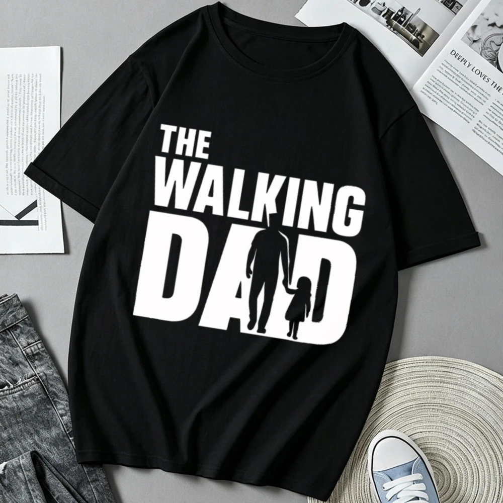 The Walking Dad Funny Father Daughter Silhouette Graphic Print Cotton T‑Shirt Casual  Streetwear Top Cool Father’s Day Humor Tee