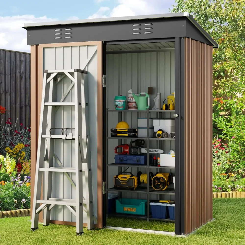 

5' x 3' Outdoor Storage Shed with Singe Lockable Door,Galvanized Metal Shed with Air Vent Suitable for Tiny House Storage Sheds