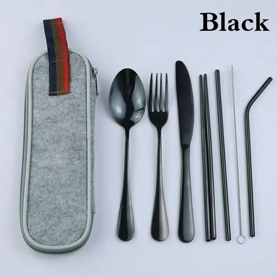 New Reusable Straw Spoon Fork Chopsticks New Dinnerware Set Travel Camping Cutlery Set Portable Case Multicolor Home Supplies
