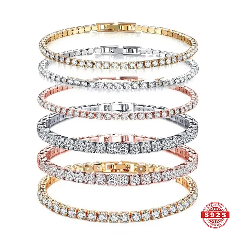 

925 Sterling Silver Zircon Bracelet for Women Fashion Shiny Design Classic Hip Hop Jewelry Great for Daily Wear and Parties
