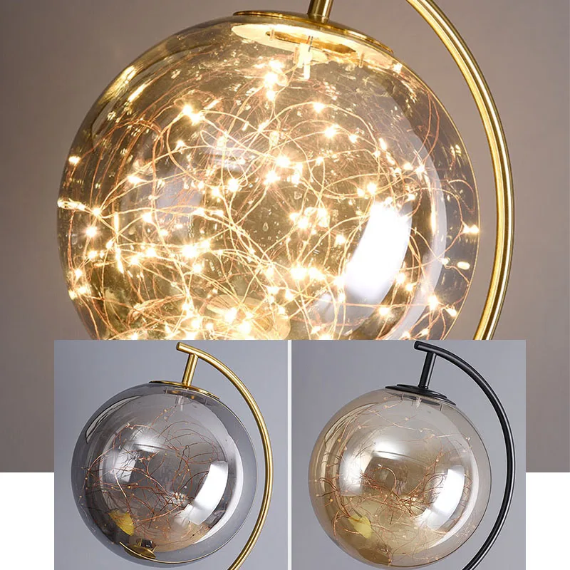 Imagem -04 - Starry Floor Lamp Smoky Gray Glass Gold Black Metal Standing Light Hotel Foyer Quarto Floor Light Romântico Decoração para Casa