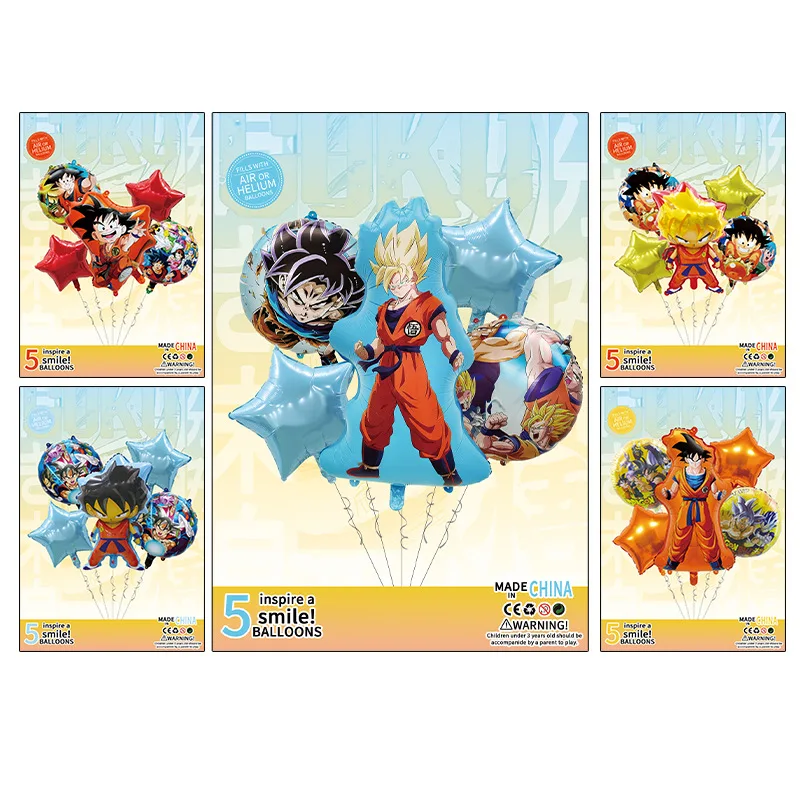 5pcs Dragon Ball การ์ตูนน่ารักฟอยล์บอลลูนโลหะอะนิเมะ Kawaii ชุดเด็กวันเกิดตกแต่งของเล่นตกแต่ง