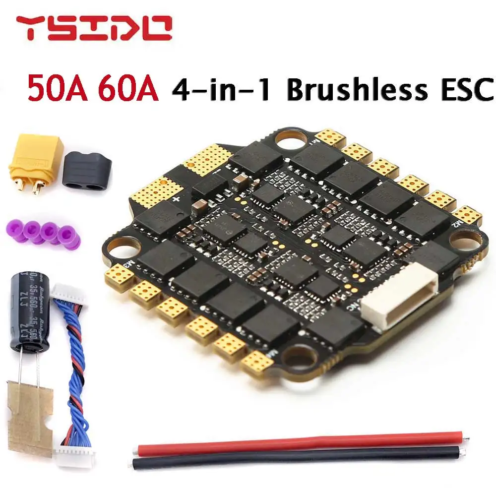 

YSIDO Brushless 4-in-1 ESC 50A 60A BLHELI_S Dshot600 2-6S Lipo 30.5mmX30.5mm for Mark4 7in Frame FPV Freestyle DIY Parts