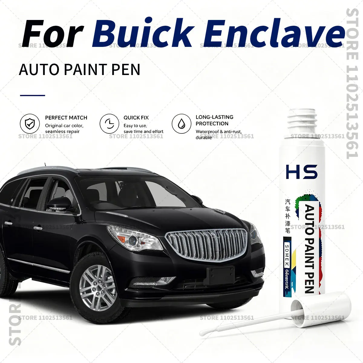 For Buick Enclave Car Touch Up Paint Pen Deep Scratch Repair Auto Paint Brush Summit White Silver  Gray Blue Red Black