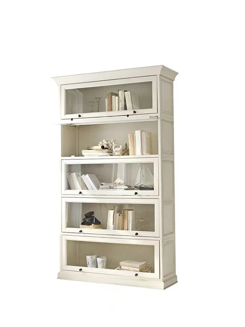 

American solid wood bookcase storage cabinet simple modern light luxury floor glass door