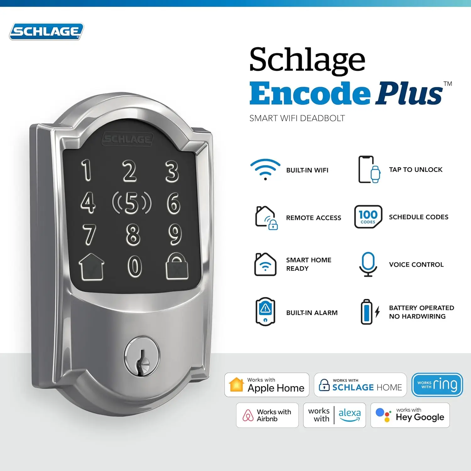 Smart Lock, Keyless Entry Touchscreen Door Lock , Bright Chrome