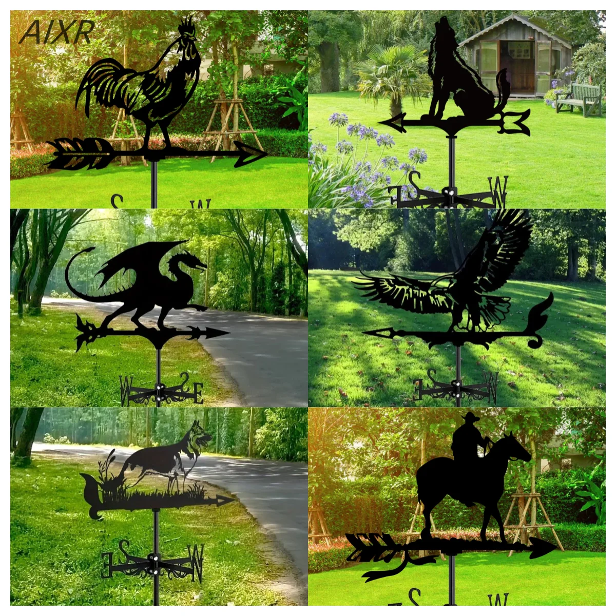 

New outdoor decors Weather vane Direction Mark Rooster Eagle Dragon Wolf Dog Horse Animal Signage Farm Shed Garden decorations