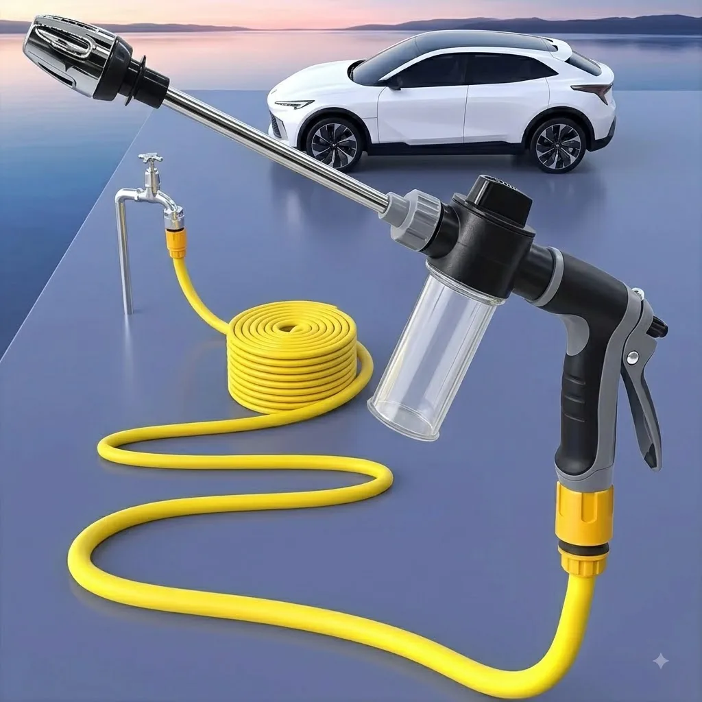 Professionelle Hochdruck-Autowaschpistole mit Schaumkanne für die Außenreinigung von Wohnmobilen, Gartenschlauchdüse und Dusche – Detail 1