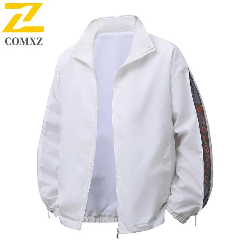 

COMXZ Мужская весенне-осенняя универсальная модная куртка, трендовая молодежная свободная посадка в гонконгском стиле, однотонная легкая ветровка