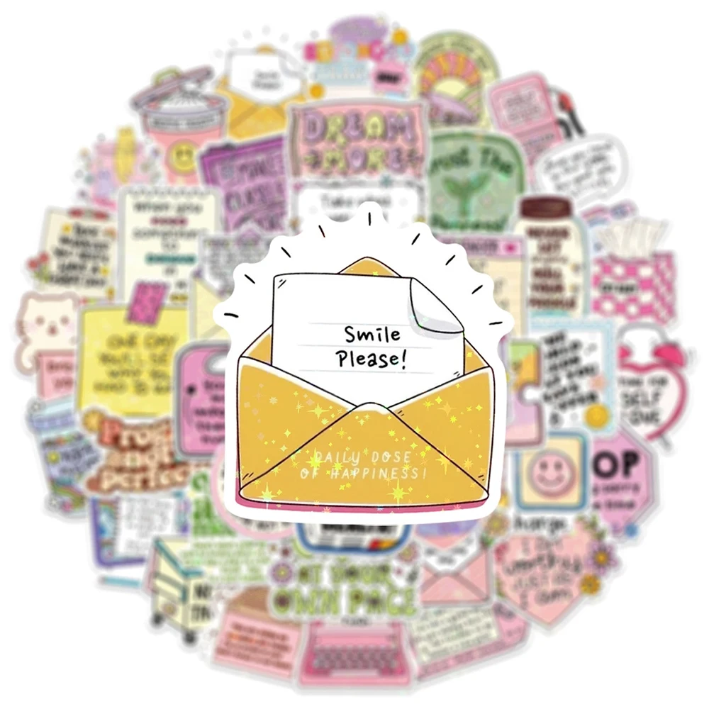 

10/30/50pcs Cute Cartoon Laser Inspirational Quotes Stickers Aesthetic DIY Stationery Luggage Laptop Creative Graffiti Sticker
