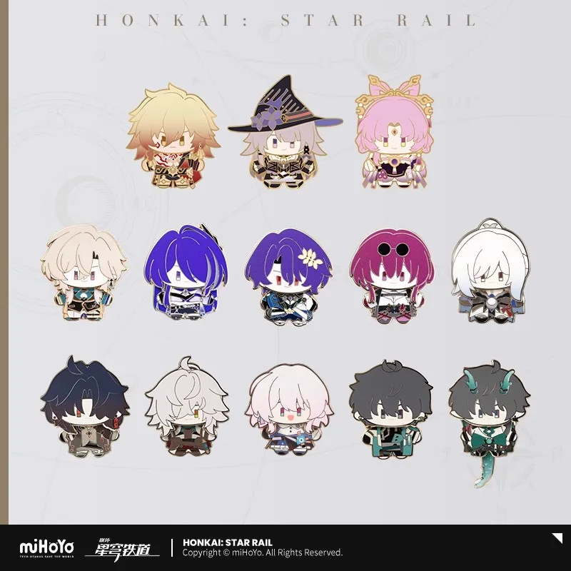 miHoYo Game Official Honkai Star Rail Q-version Doll Series Metal Badge Jing Yuan Dan Heng March 7th Brooch Cosplay Xmas Gifts