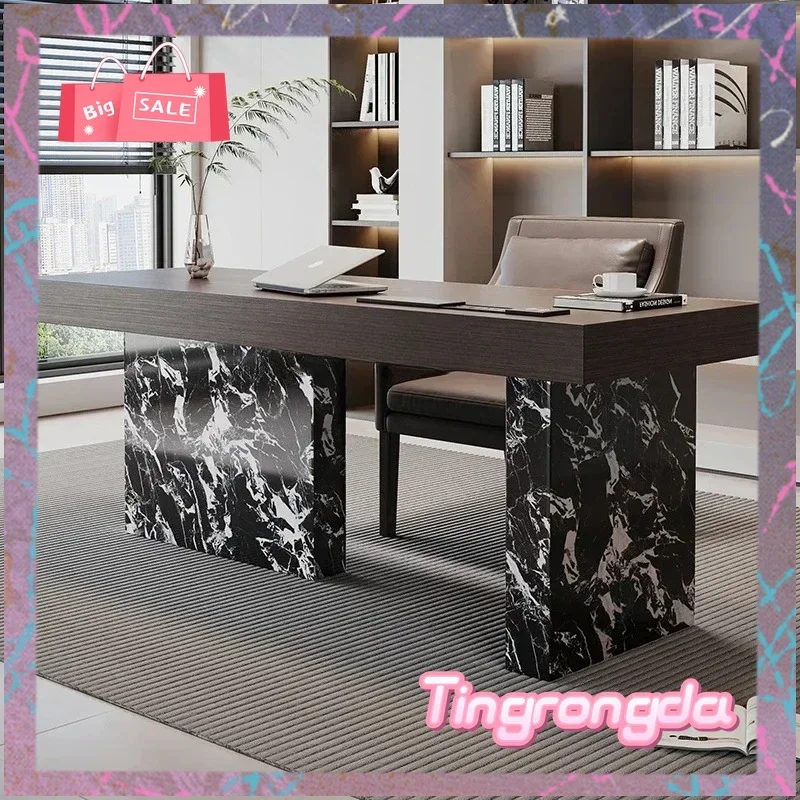 JJJJSolid Wood Desk Home Study Modern Simple Computer Desk Workbench Light Luxury Rock Slab Desk New Light Luxury